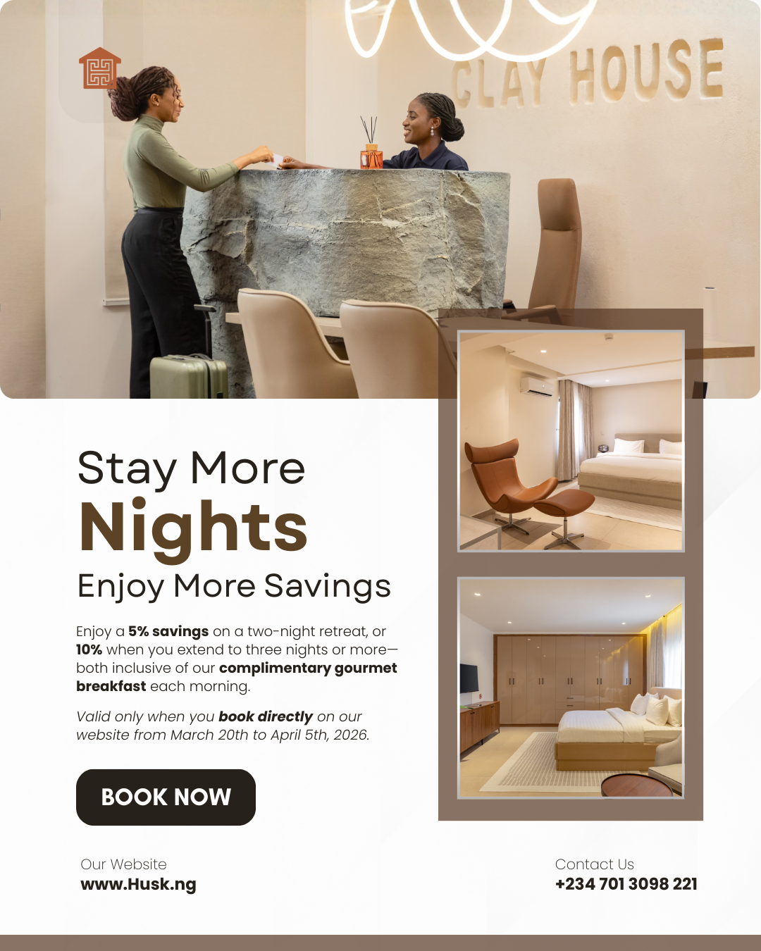 Stay more husk 10% discount