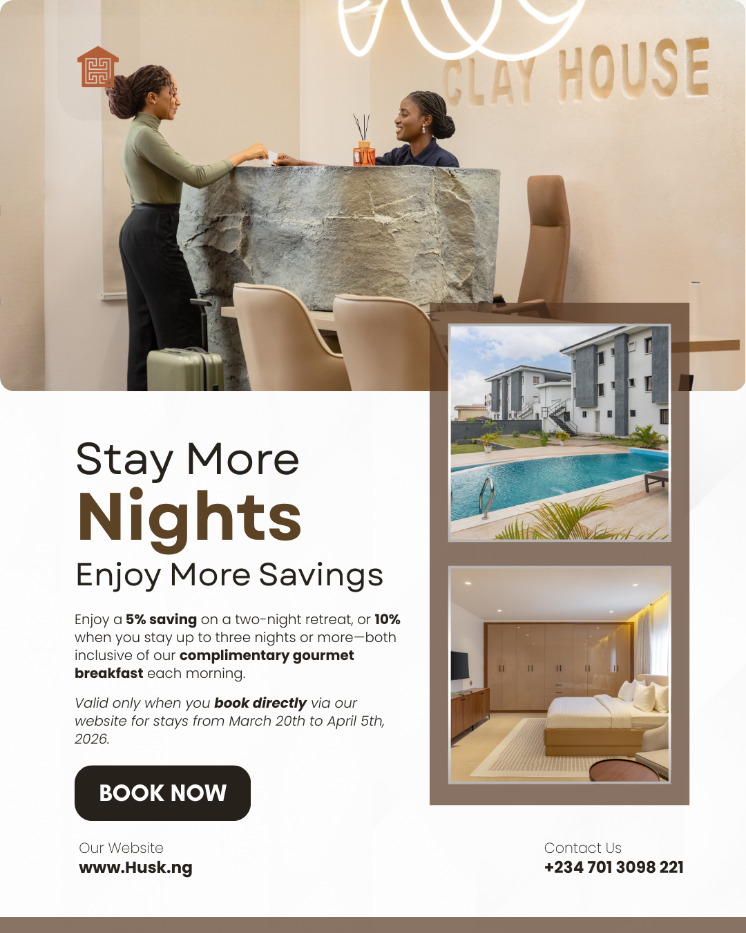 Stay more husk 10% discount